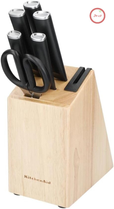 ست چاقوی کلاسیک ۶ تکه KitchenAid با دسته، چاقوهای آشپزخانه تیز ژاپنی از جنس استیل ۴۲۰J۲ و نگهدارنده چوب لاستیکی