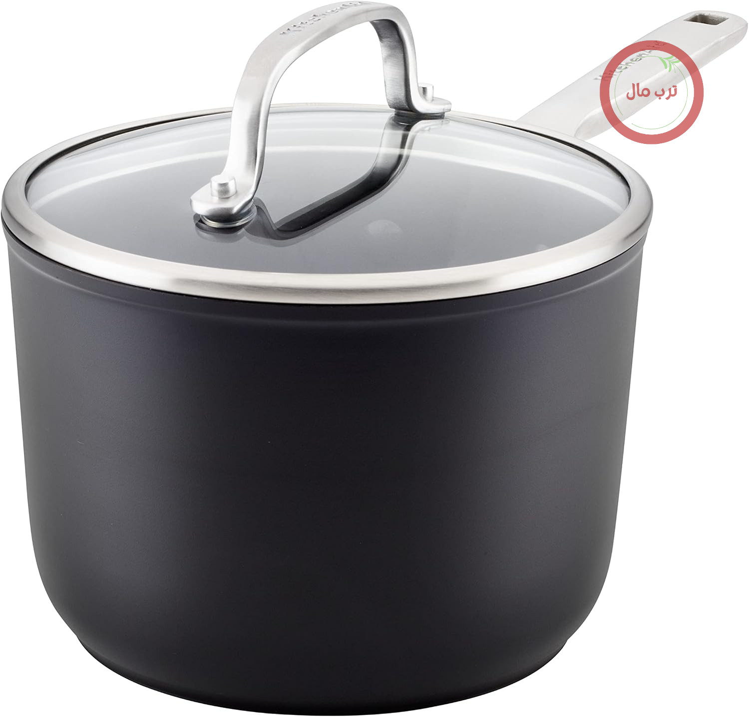 قابلمه القایی نچسب KitchenAid با درب آنودایز شده سخت، 2 لیتر، مشکی مات