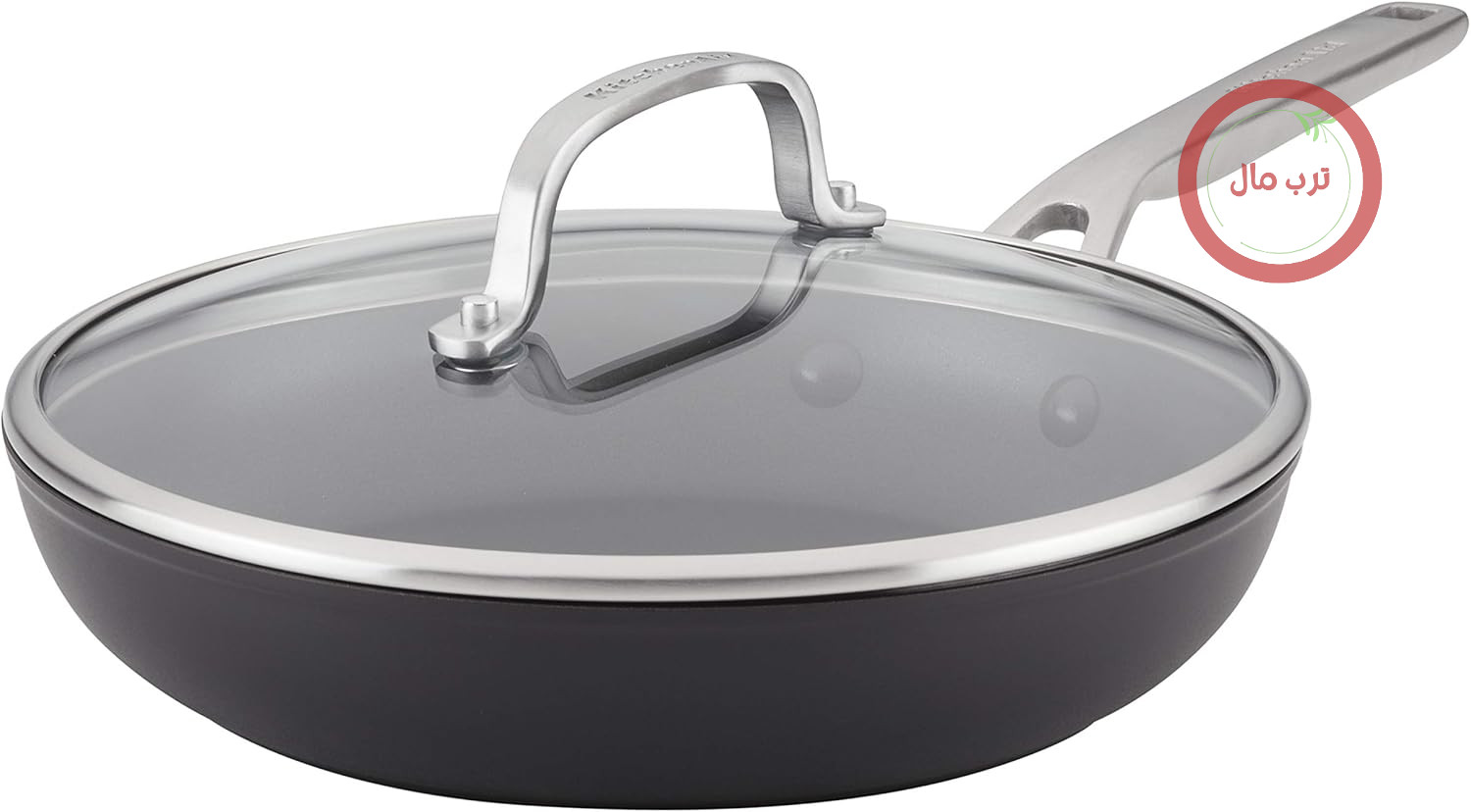 ماهیتابه القایی/ماهیتابه آنودایز شده سخت KitchenAid با درب، 25.4 سانتی متر، مشکی مات