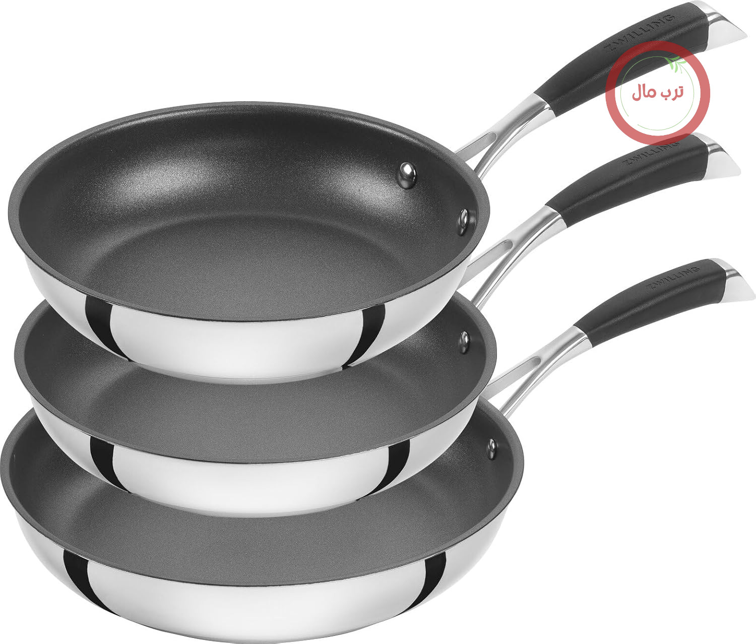 سرویس ماهیتابه ZWILLING Core، 3 تکه (20 سانتی‌متر + 24 سانتی‌متر + 28 سانتی‌متر)، روکش نچسب سرامیکی، مناسب برای اجاق گازهای القایی، استیل ضد زنگ