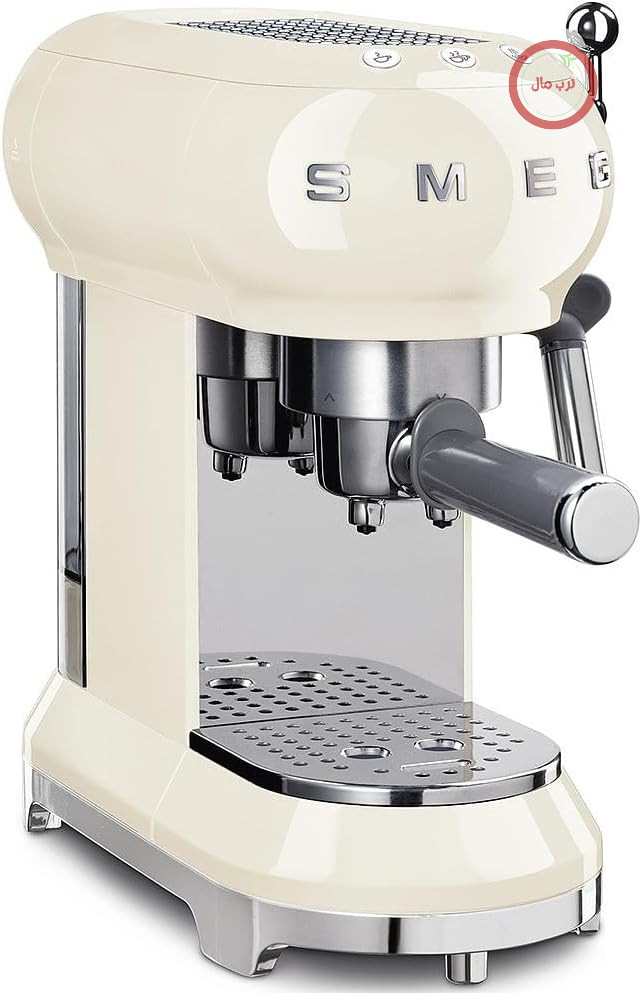 دستگاه اسپرسوساز دستی Smeg مدل ECF01CREU، سیستم کاپوچینو، ترموبلاک، محفظه فنجان بزرگ و عملکرد قهوه دوبل، مخزن آب ۱ لیتری، ابعاد جمع و جور، ۱۳۵۰ وات، رنگ کرم