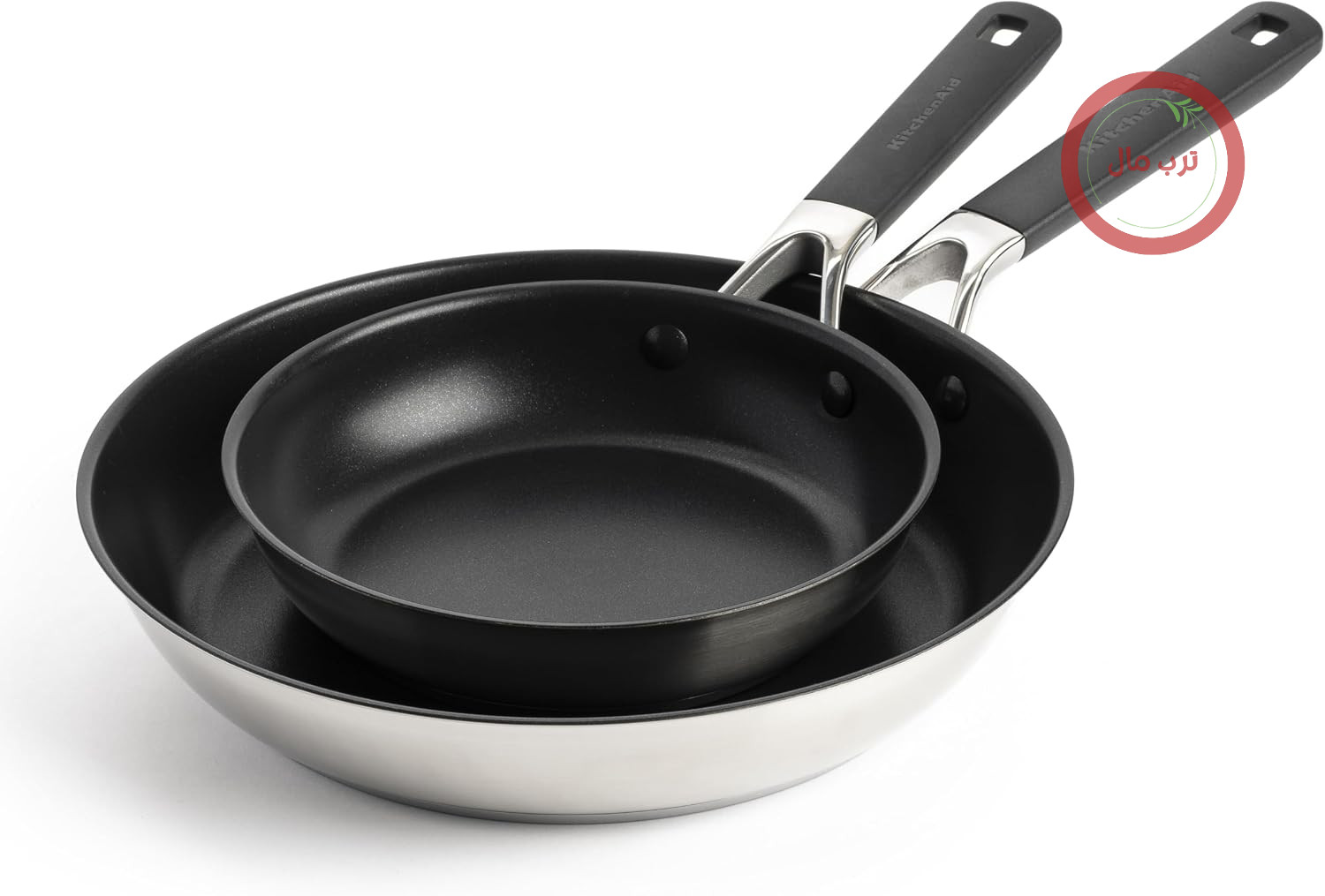ماهیتابه سرامیکی استیل ضد زنگ کلاسیک کیچن اید مدل کلاسیک بدون PFAS با روکش نچسب، ست ۲ تکه، ۲۰ سانتی‌متر و ۲۸ سانتی‌متر، آبکاری شده، سازگار با القا، دسته خنک‌شونده، مناسب برای فر تا ۱۶۰ درجه سانتی‌گراد، نقره‌ای