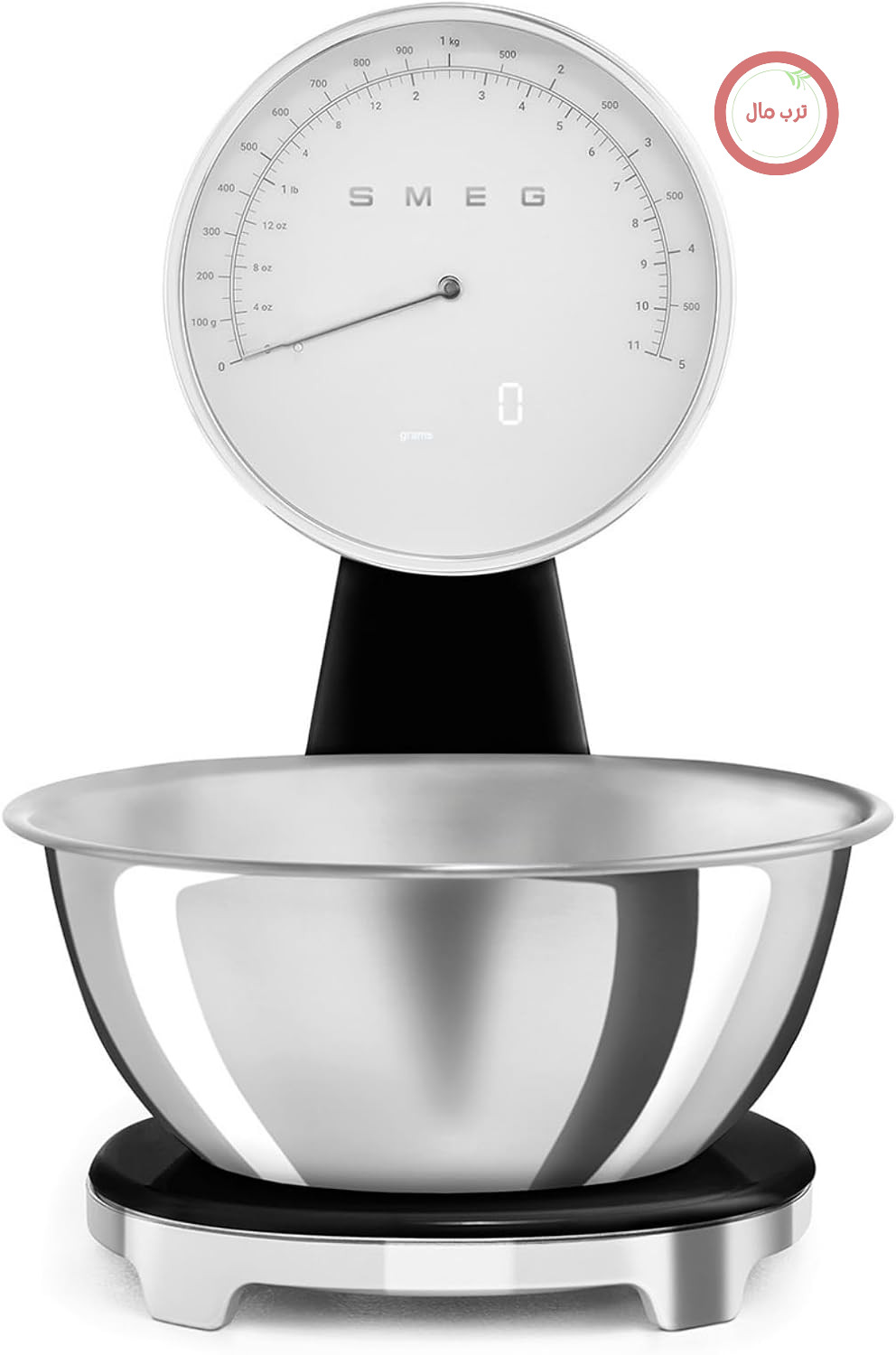 ترازوی آشپزخانه دیجیتال و آنالوگ Smeg KSF01BLWW، کاسه استیل ضد زنگ قابل جدا شدن 1.8 لیتری، چهار واحد اندازه‌گیری (گرم بر میلی‌لیتر و پوند بر اونس مایع)، با قابلیت وزن خالص، حداکثر ظرفیت 5 کیلوگرم، مشکی
