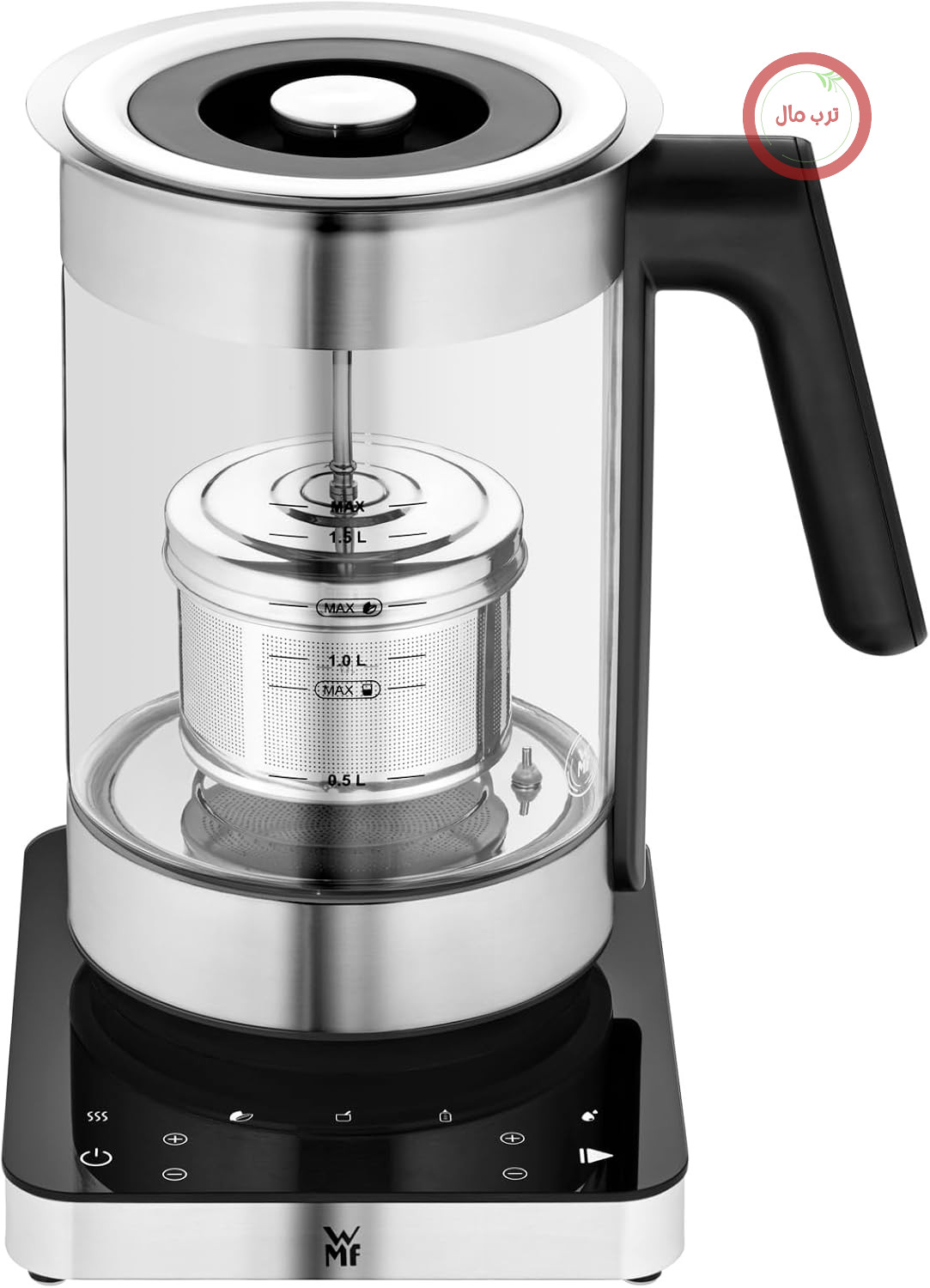 کتری شیشه‌ای WMF Lumero 3 در 1، 1.6 لیتر، قابلیت ریختن 360 درجه، کتری استیل ضد زنگ، کتری چای، گرمکن غذای کودک، گرمکن چندگانه، ماست ساز، کنترل دما، استیل ضد زنگ مات