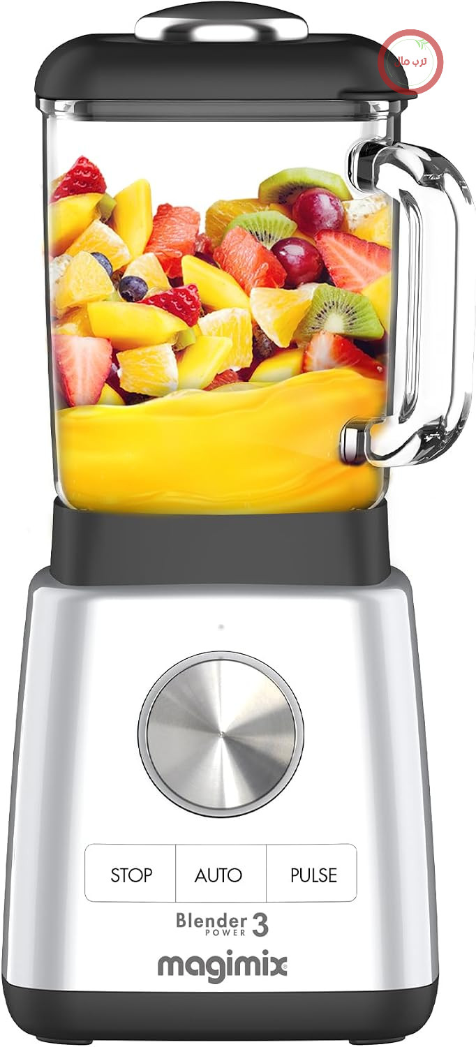 مخلوط کن همزن ایستاده مجیمیکس فرانسه Magimix 2.8 لیتری - قدرت 5 XL - موتور با کارایی بالا 1500 وات - 4 برنامه اتوماتیک، اسموتی، سوپ، یخ خرد شده و دسرهای یخ زده، بدون BPA - کروم مات