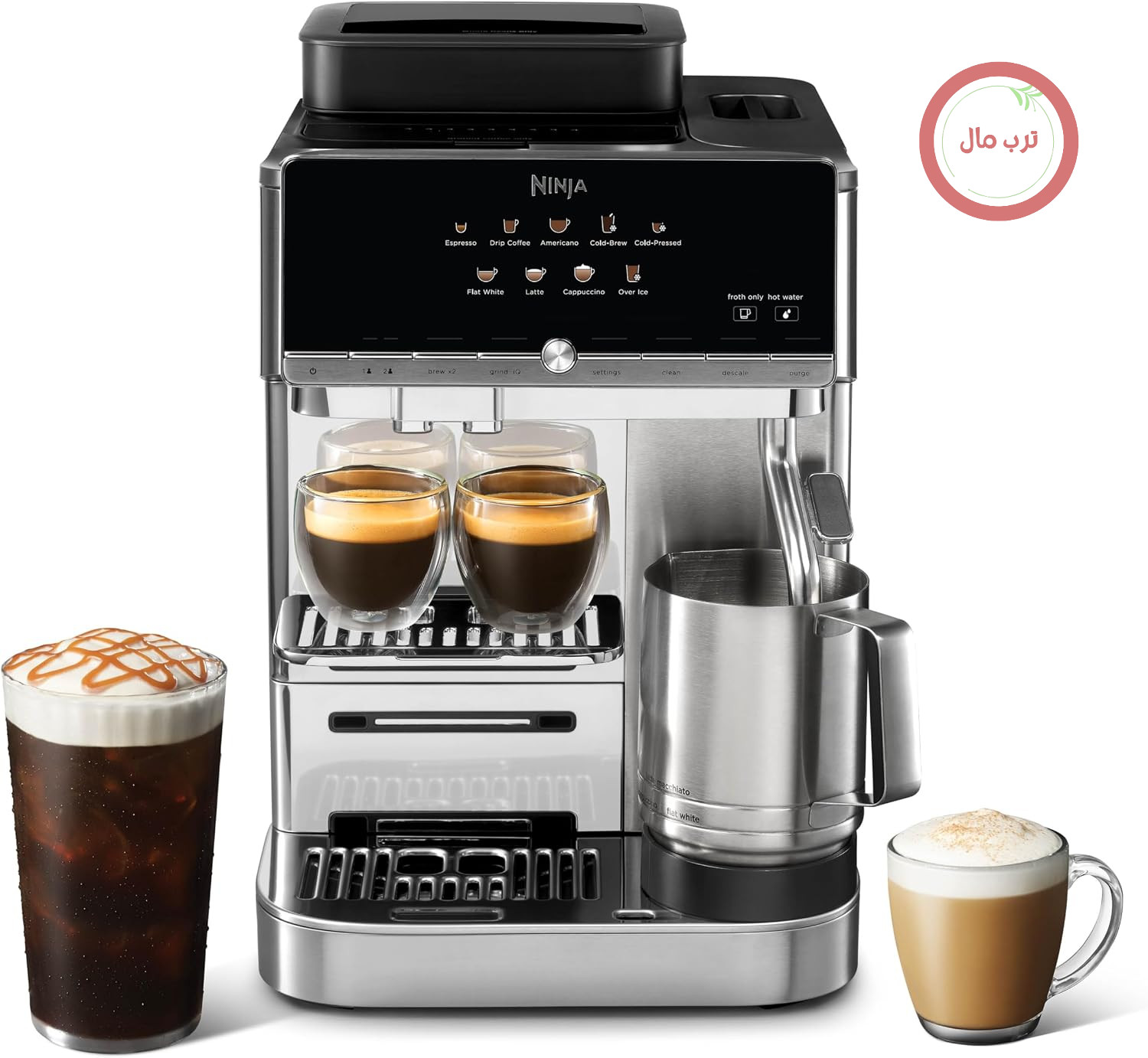 دستگاه اسپرسو ساز Ninja AutoBarista، دستگاه اسپرسو ساز تمام اتوماتیک، 10 گزینه برای نوشیدنی‌های گرم و سرد تنها با لمس یک دکمه، آسیاب قهوه یکپارچه، کف‌ساز شیر، کاربری آسان