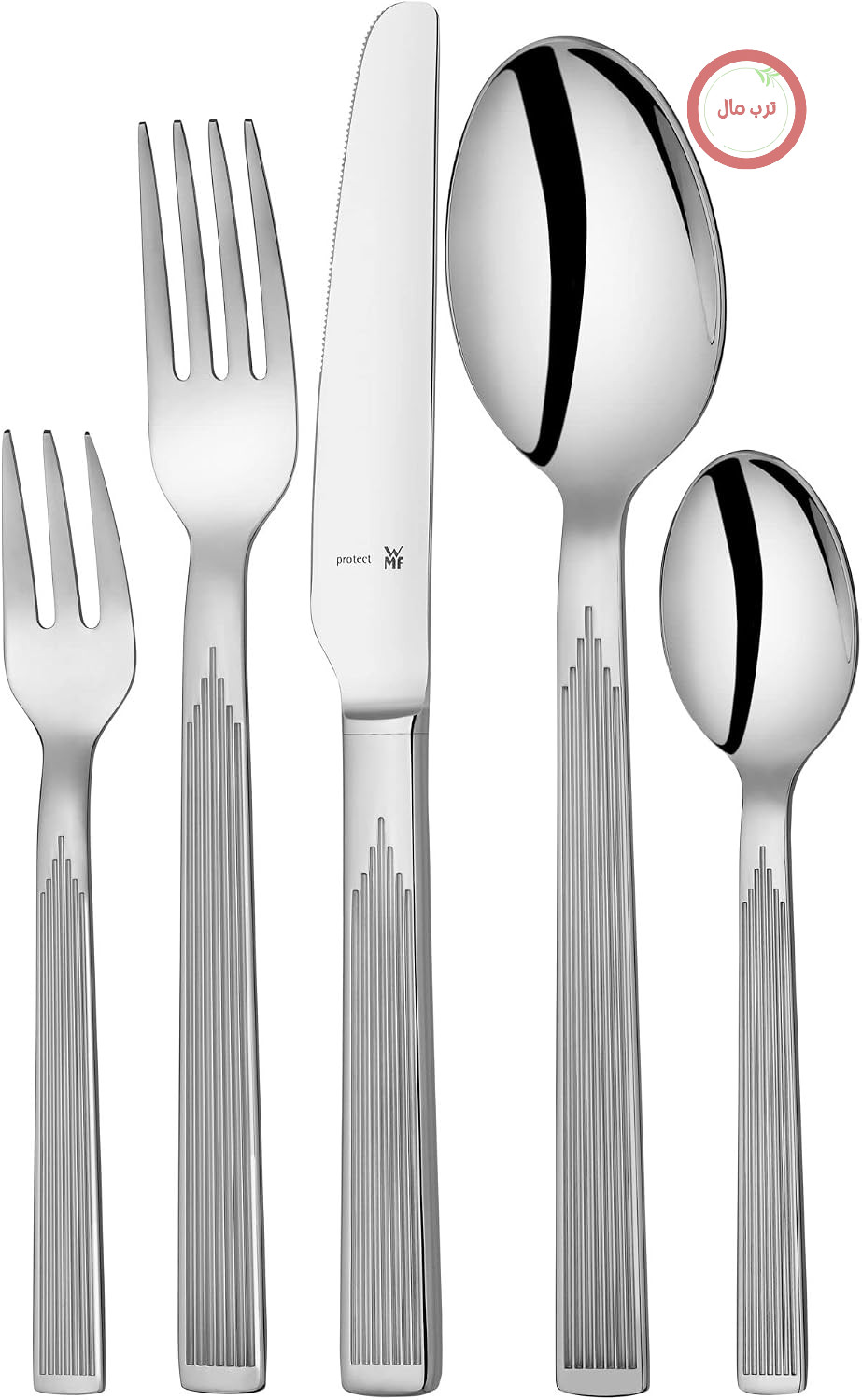 سرویس کارد و چنگال WMF Art Deco برای 12 نفر، سرویس کارد و چنگال 66 پارچه، چاقوهای دسته توخالی، کارد و چنگال Cromargan protect، براق، مقاوم در برابر خش، قابل شستشو در ماشین ظرفشویی