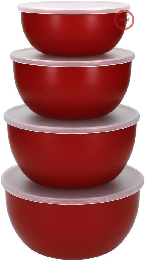 KitchenAid - کاسه‌های سالاد پلاستیکی با درب، قرمز، مجموعه 4، 355، 591، 828 و 1065 میلی‌لیتری