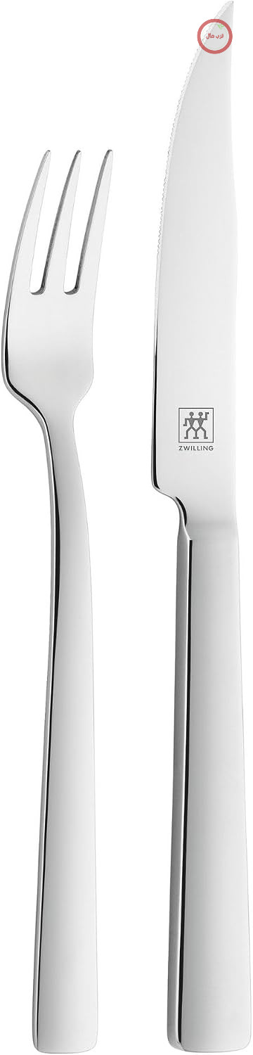 کارد و چنگال استیک شام زولینگ ZWILLING، دو تکه، چاقوی استیک و چنگال استیک، ساخته شده از استیل ضد زنگ، نقره براق