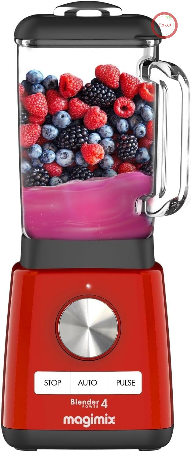 مخلوط کن همزن ایستاده مجیمیکس فرانسه Magimix 2.5 لیتری - قدرت 4 - مخلوط کن 1300 وات، ظرف شیشه ای، مخلوط کن با کارایی بالا با 5 برنامه اتوماتیک، مخلوط کن اسموتی، خردکن یخ، مخلوط کن سوپ، بدون BPA - قرمز