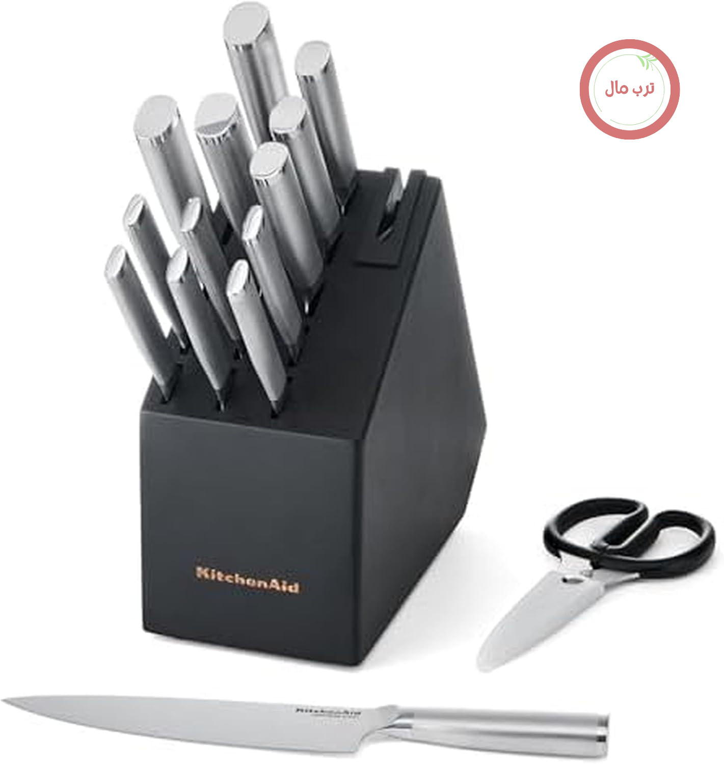 مجموعه بلوک چاقوی KitchenAid Gourmet با تیزکن یکپارچه، دسته‌های استیل ضد زنگ بافت‌دار، 15 تکه