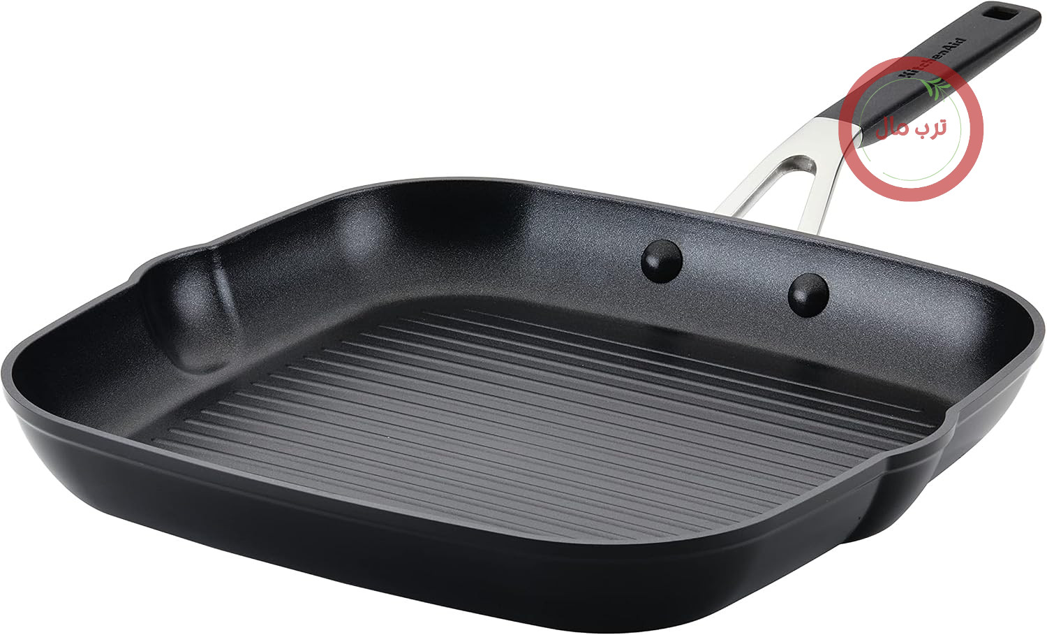 تابه گریل مربعی نچسب آنودایز شده سخت KitchenAid 84808 با دهانه، 29 سانتی متر، مشکی اونیکس