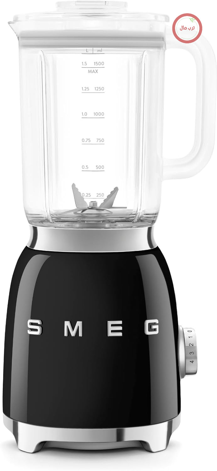 مخلوط کن Smeg، BLF03BLEU، 1.5 لیتر، 4 حالت سرعت، 4 برنامه اتوماتیک، تیغه دوتایی قابل جدا شدن، درب شفاف با درب پیمانه، ضد لغزش، 800 وات، مشکی