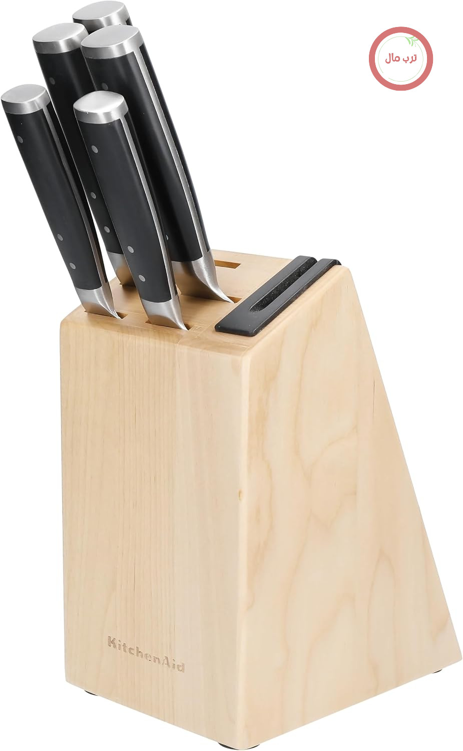 ست چاقوی 5 تکه KitchenAid Gourmet از جنس استیل ژاپنی با سنگ تیزکن و بلوک چوبی توس