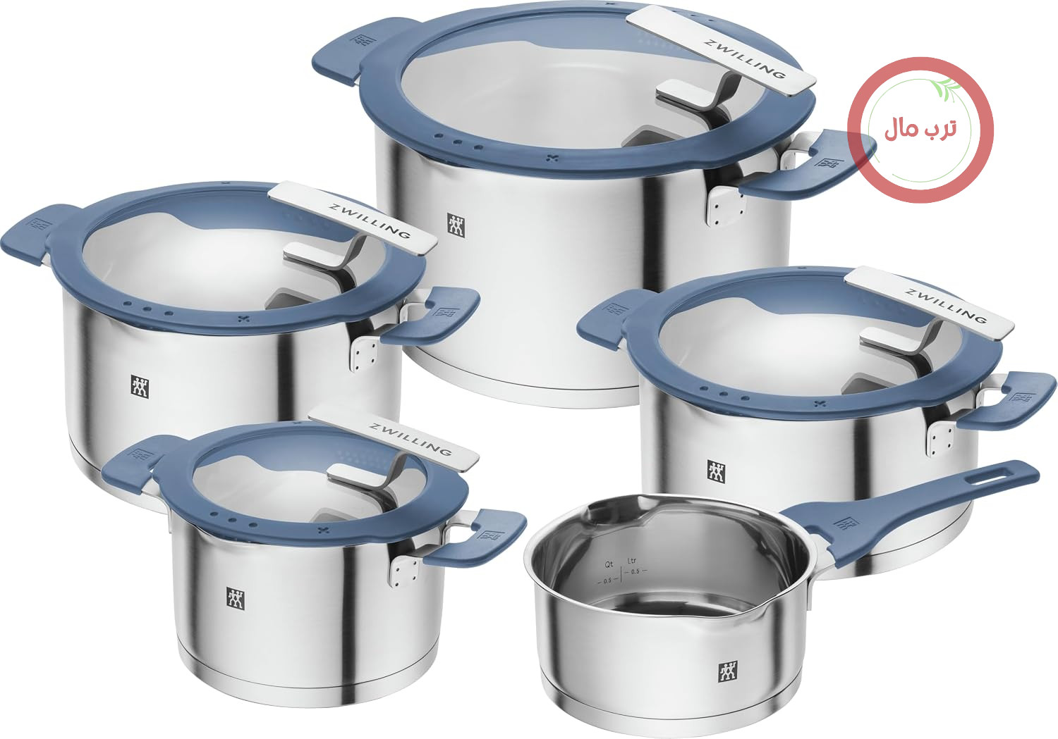 سرویس قابلمه ۵ تکه ZWILLING مدل Simplify، صافی یکپارچه، سازگار با القا، آبی