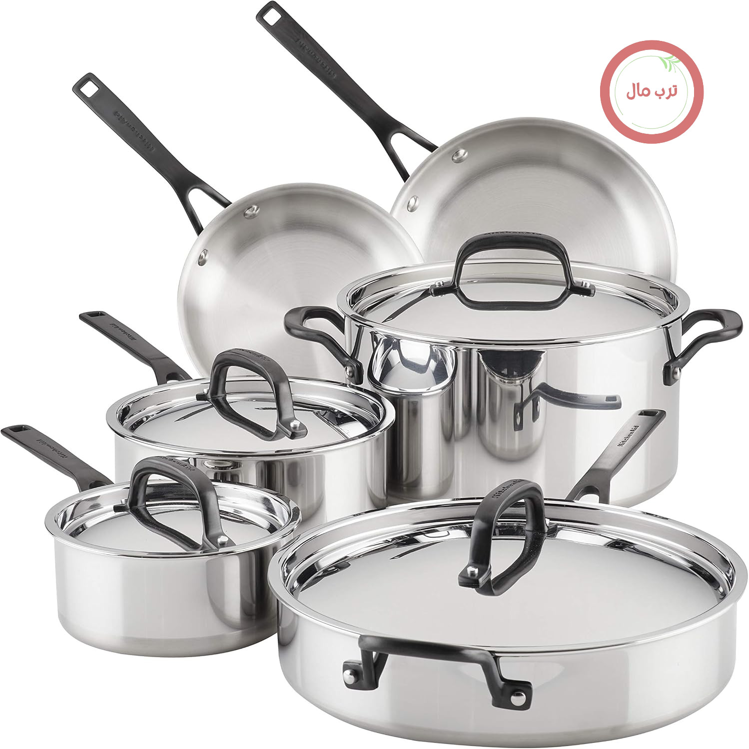 سرویس قابلمه و تابه 5 لایه آستردار KitchenAid 30001، استیل ضد زنگ براق