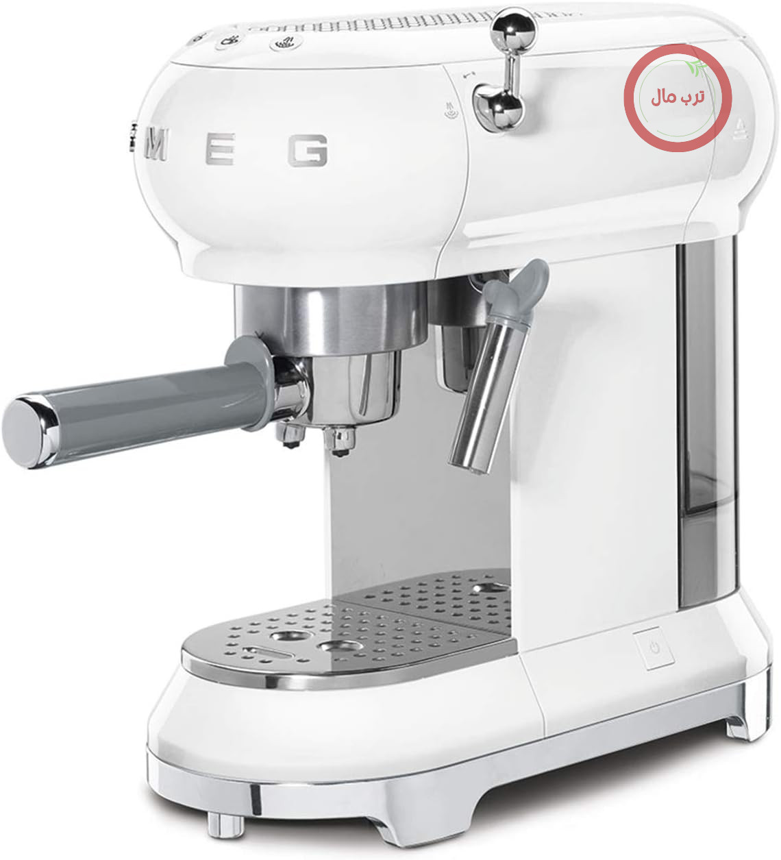 دستگاه اسپرسوساز دستی Smeg ECF01WHEU، سیستم کاپوچینو، ترموبلاک، ظرفیت فنجان بزرگ و عملکرد قهوه دوتایی، مخزن آب 1 لیتری، ابعاد جمع و جور، 1350 وات، سفید