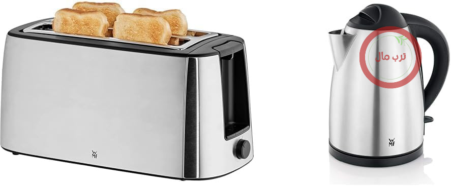 توستر WMF Bueno Pro Long Slot Toaster با گرمکن نان، ۴ برش نان، نان تست XXL و کتری استیل ضد زنگ Bueno با حجم ۱.۷ لیتر، کتری برقی با فیلتر رسوب آهک، ۲۴۰۰ وات