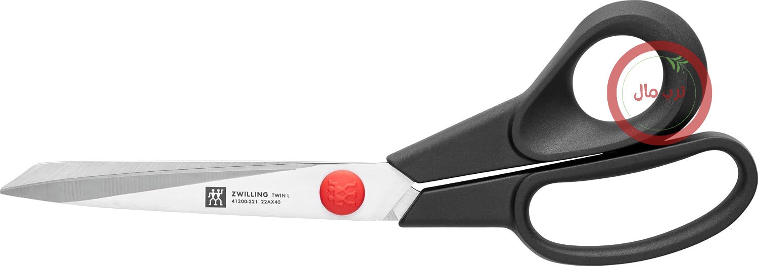 قیچی خیاطی ZWILLING Twin L، قیچی پارچه ساخته شده از استیل ضد زنگ با دسته پلاستیکی تقویت شده با فایبرگلاس، 22 سانتی متر، مشکی-نقره ای