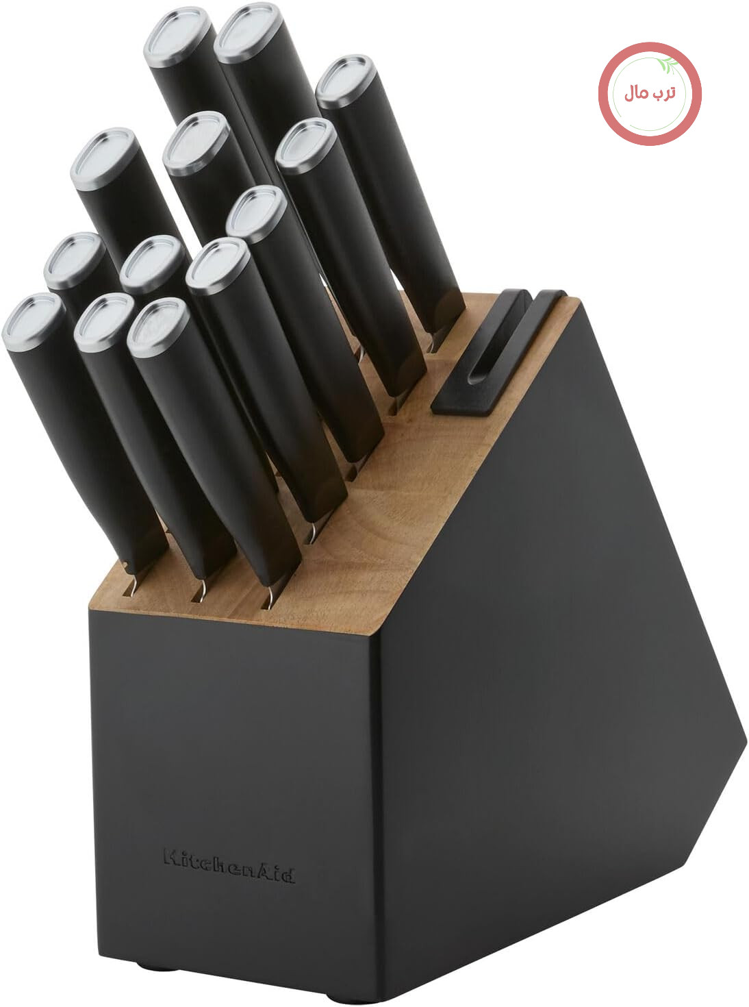 ست چاقوی باریک کلاسیک KitchenAid با تیزکن داخلی، چاقوهای آشپزخانه از جنس استیل ضد زنگ با کربن بالا، ست چاقوی آشپزخانه شارپ با دسته، مشکی، 14 تکه