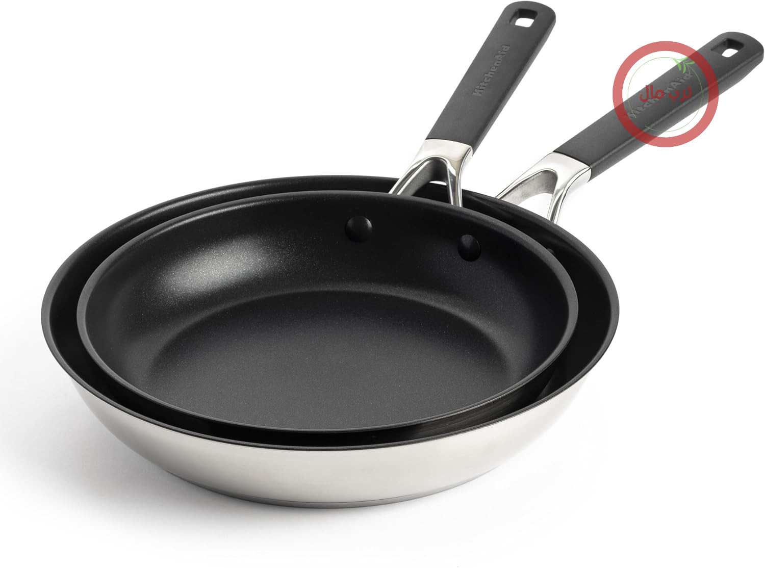 ماهیتابه سرامیکی استیل ضد زنگ کلاسیک کیچن اید مدل کلاسیک بدون PFAS با روکش نچسب، ست ۲ تکه، ۲۴ و ۲۸ سانتی‌متر، آبکاری شده، سازگار با القا، دسته خنک‌شونده، مناسب برای فر تا ۱۶۰ درجه سانتی‌گراد، نقره‌ای